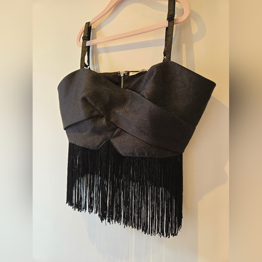 Mustard Seed Black Fringe Crop Top Size Small